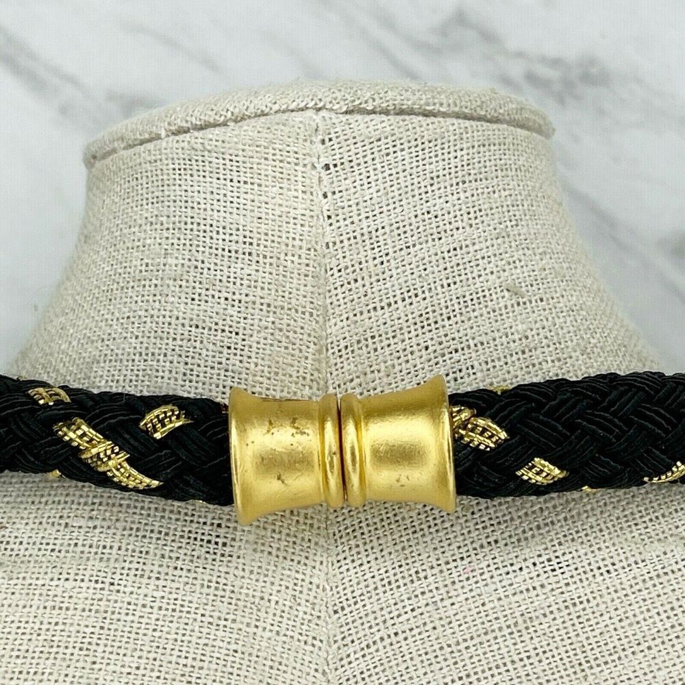 Black and Gold Tone Barrel Braided Soft Necklace - Picture 2 of 6